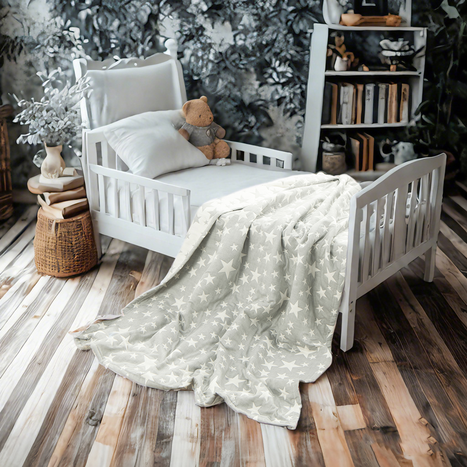 3-Layer Muslin Cotton Toddler Blanket, Lightweight and Warm, Jacquard Baby Blanket, Perfect for All Seasons