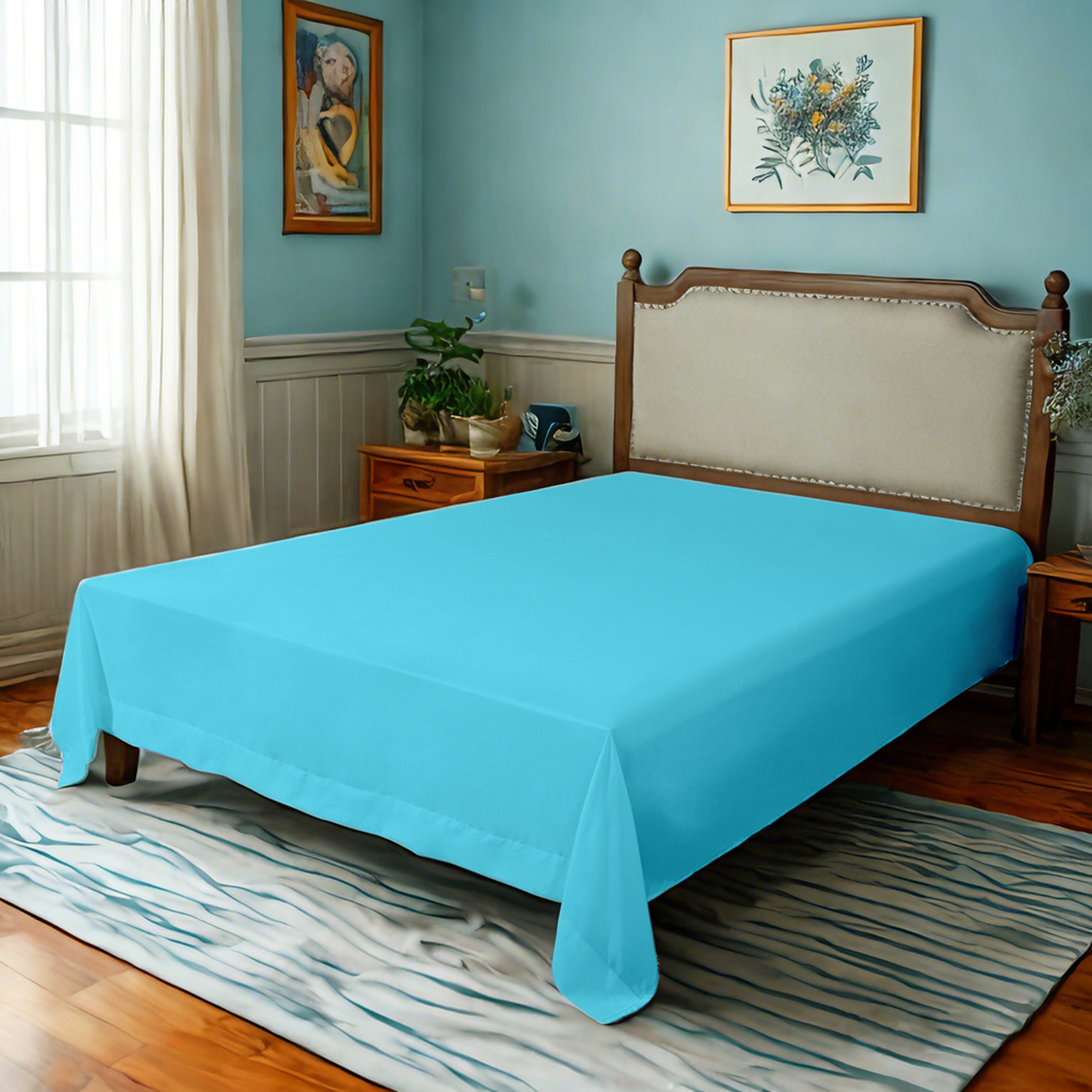 超细纤维床单，超柔软耐用，抗皱、抗褪色、抗污渍床单，天蓝