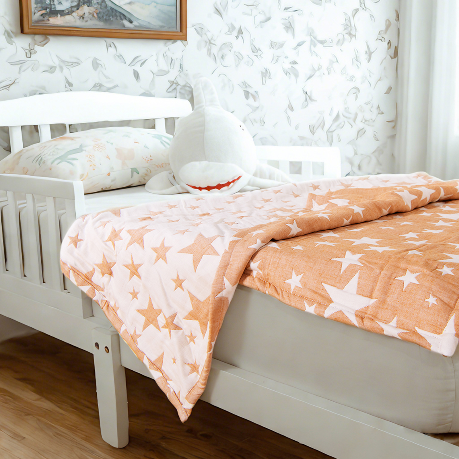 3-Layer Muslin Cotton Toddler Blanket, Lightweight and Warm, Jacquard Baby Blanket, Perfect for All Seasons