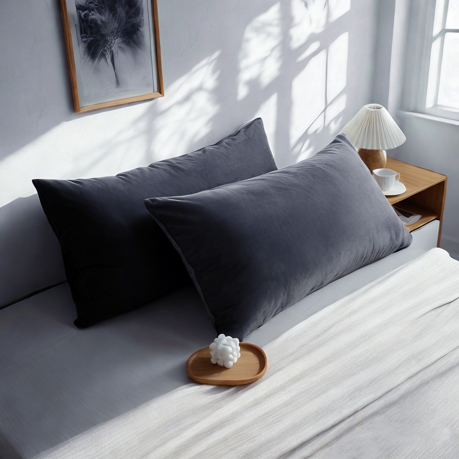 2个天鹅绒枕套，奢华柔软舒适枕套，带拉链封口