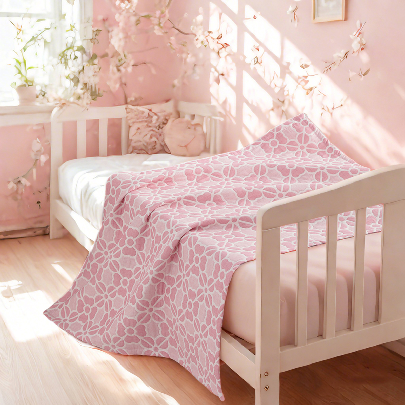 3 层薄纱棉质幼儿毯，轻便保暖，提花婴儿毯，四季皆宜