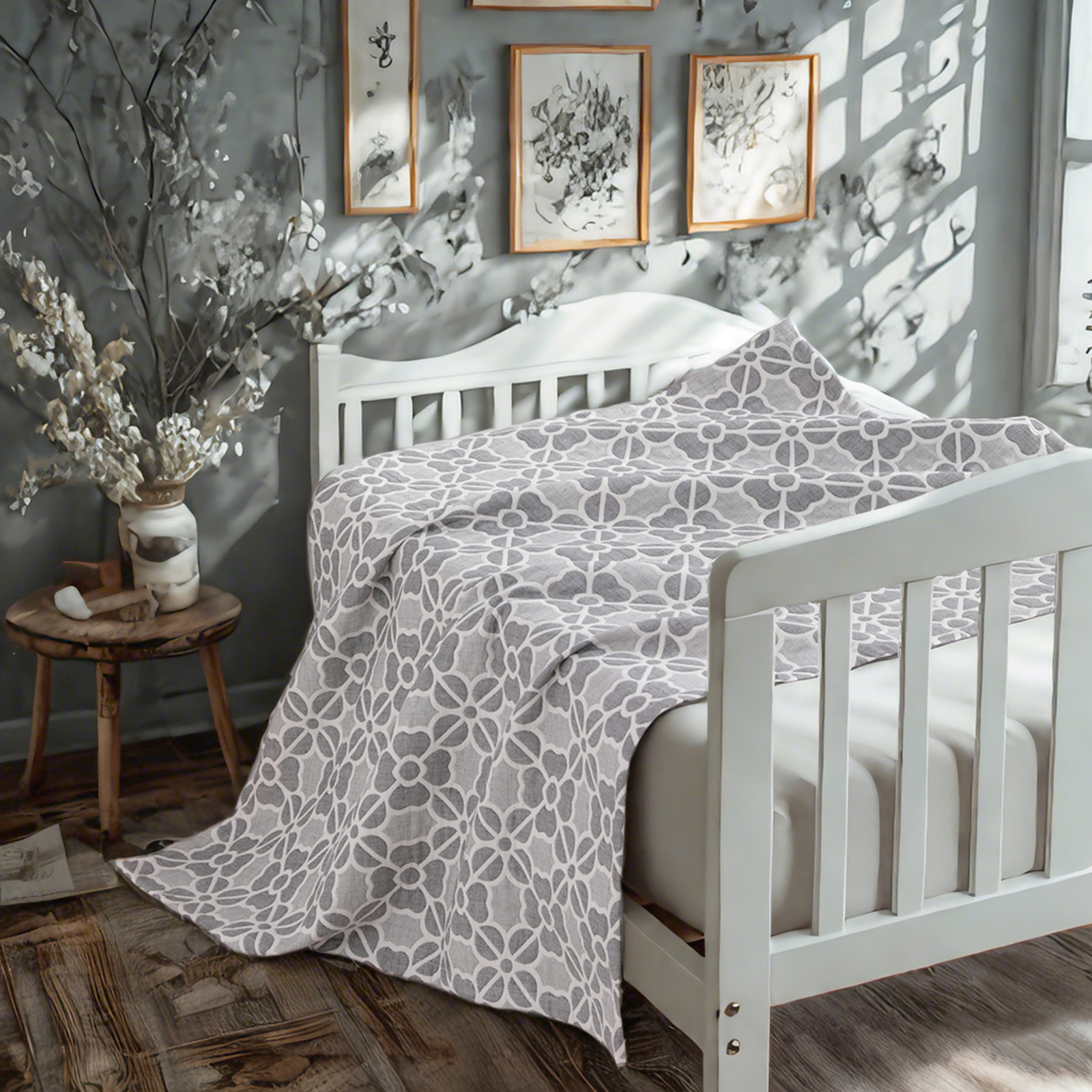 3-Layer Muslin Cotton Toddler Blanket, Lightweight and Warm, Jacquard Baby Blanket, Perfect for All Seasons