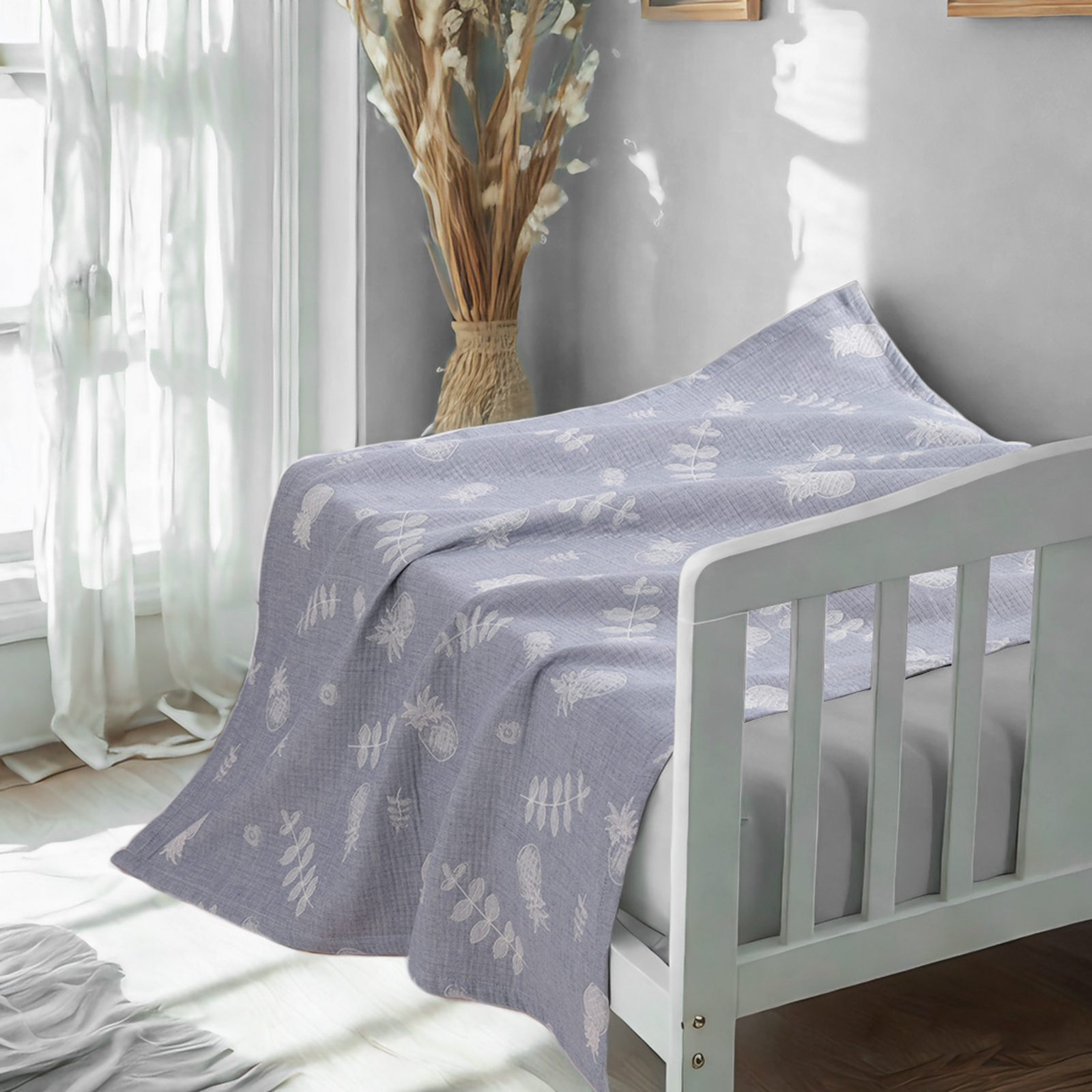 3-Layer Muslin Cotton Toddler Blanket, Lightweight and Warm, Jacquard Baby Blanket, Perfect for All Seasons