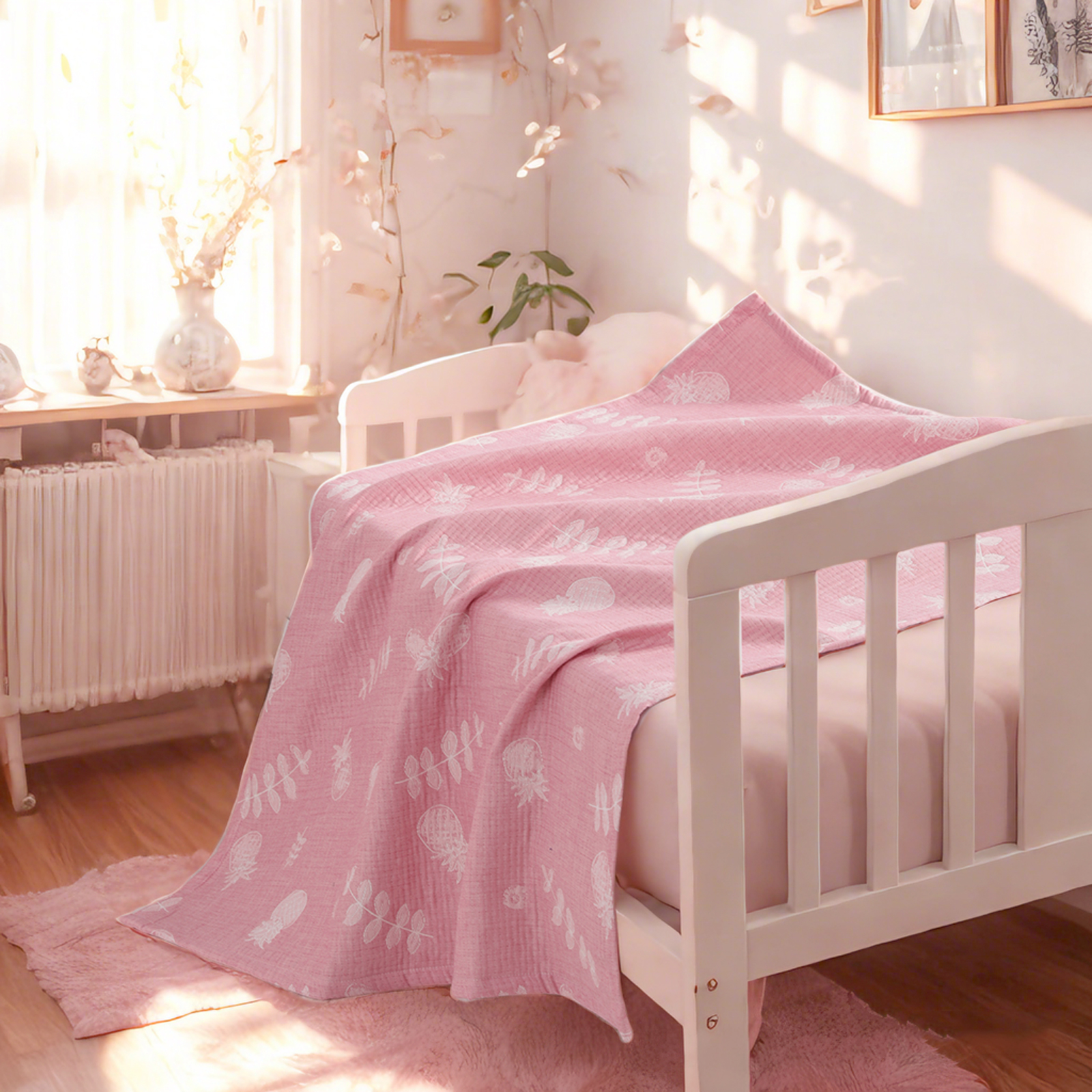 3-Layer Muslin Cotton Toddler Blanket, Lightweight and Warm, Jacquard Baby Blanket, Perfect for All Seasons