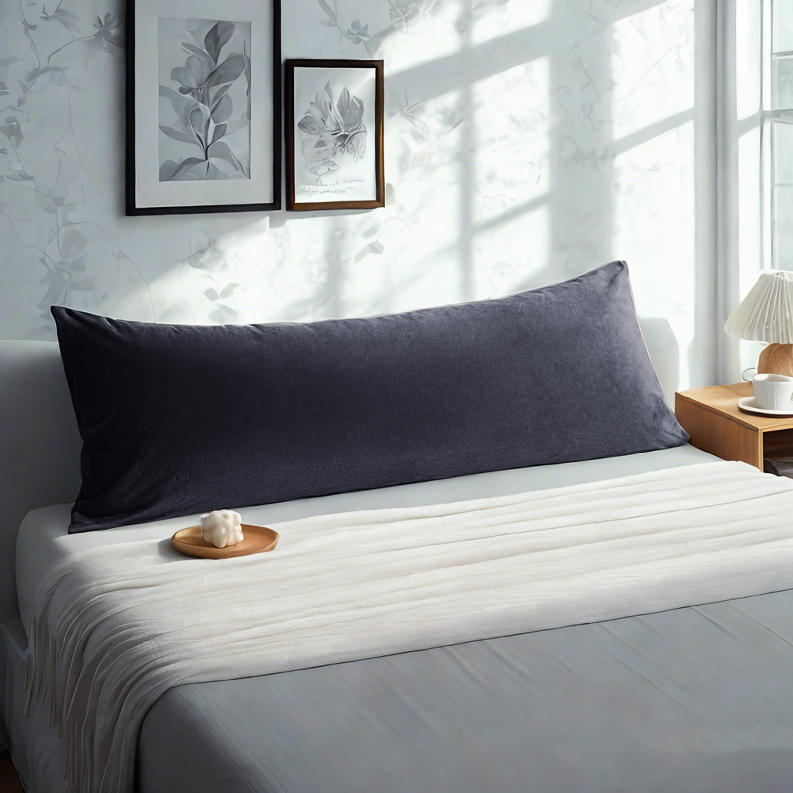 1个天鹅绒身体枕套，奢华柔软舒适枕套，带拉链封口