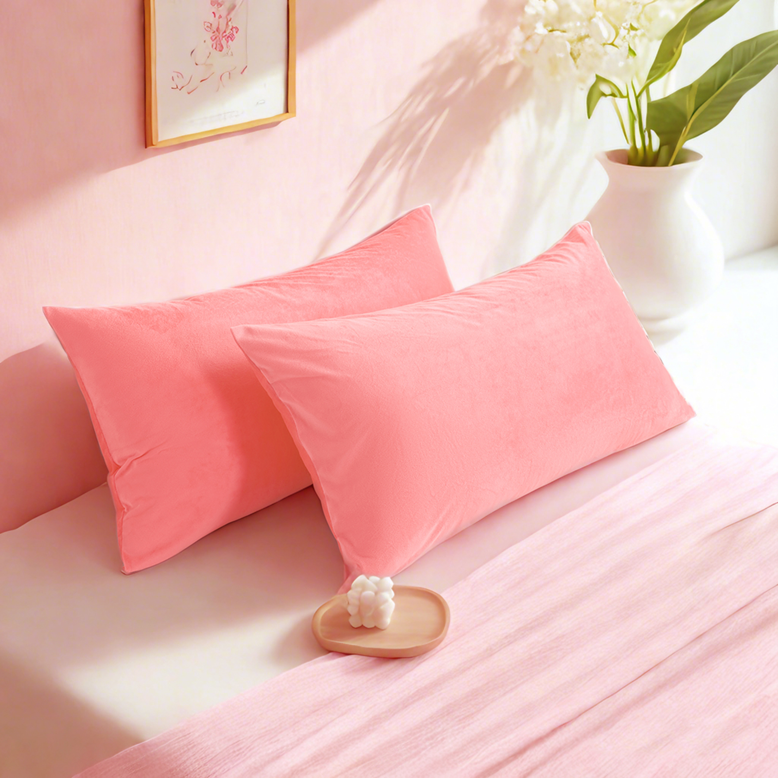 2个天鹅绒枕套，奢华柔软舒适枕套，带拉链封口
