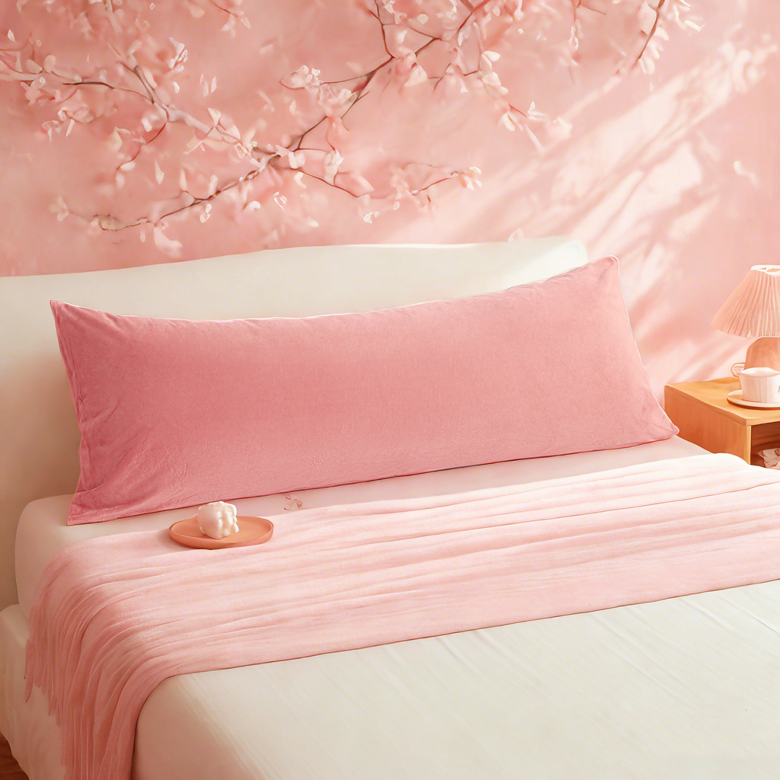 1个天鹅绒身体枕套，奢华柔软舒适枕套，带拉链封口