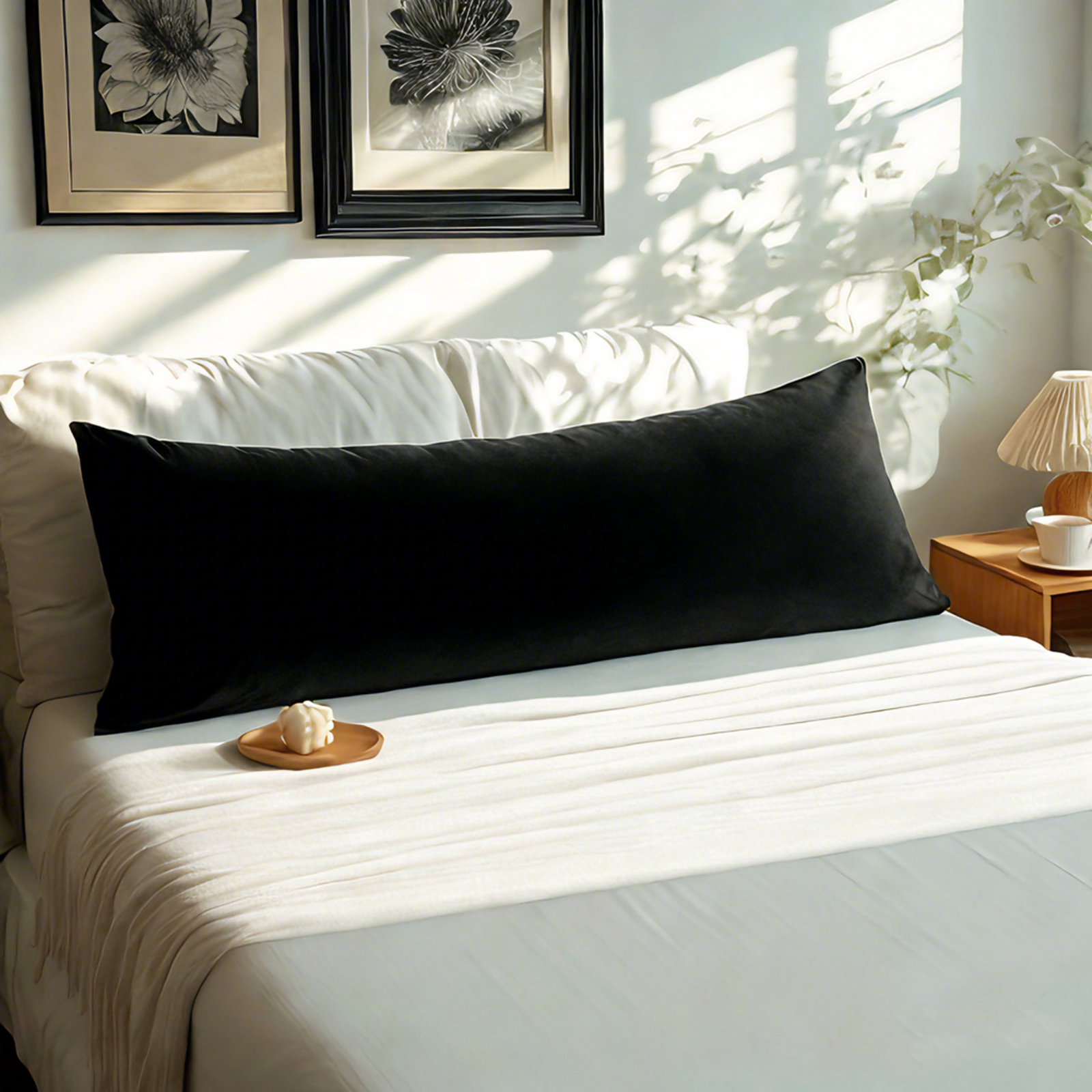 1个天鹅绒身体枕套，奢华柔软舒适枕套，带拉链封口