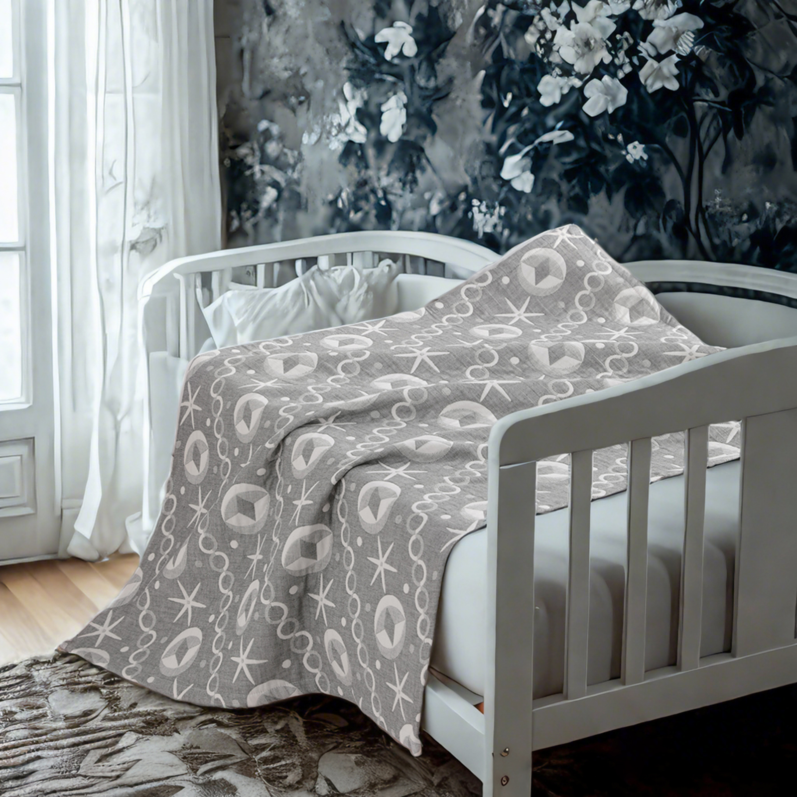 3 层薄纱棉质幼儿毯，轻便保暖，提花婴儿毯，四季皆宜