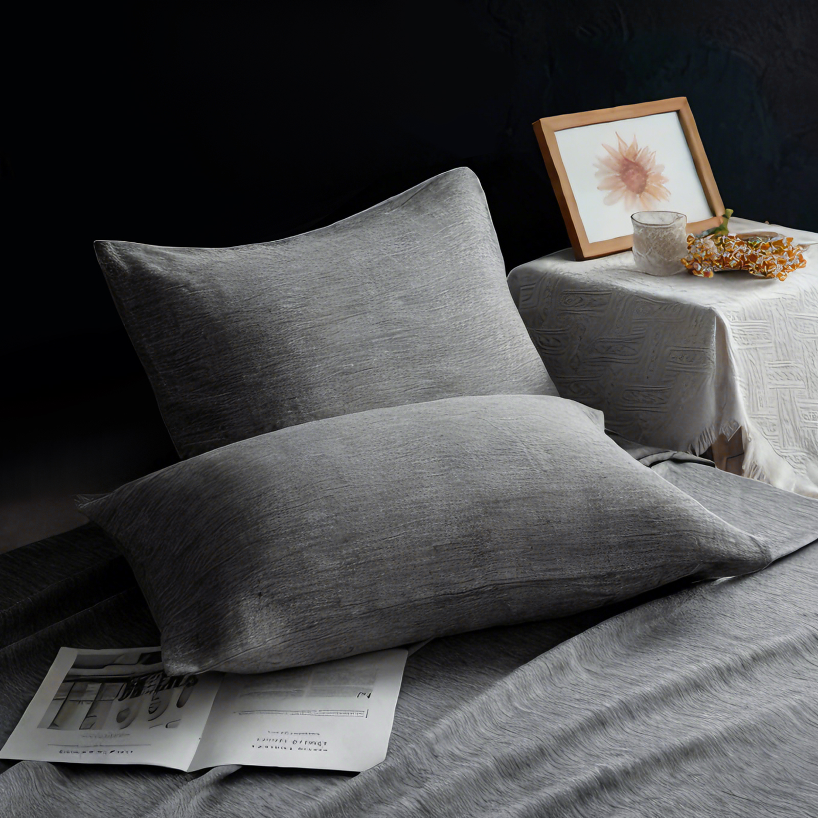 2个法式亚麻标准枕套，透气降温枕套，信封封口