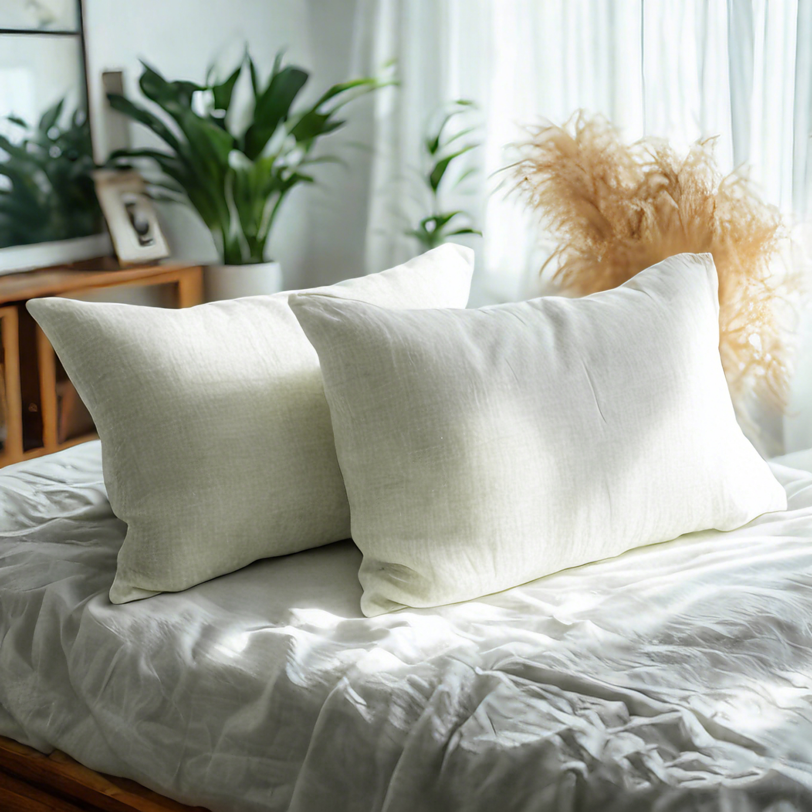 2个法式亚麻标准枕套，透气降温枕套，信封封口