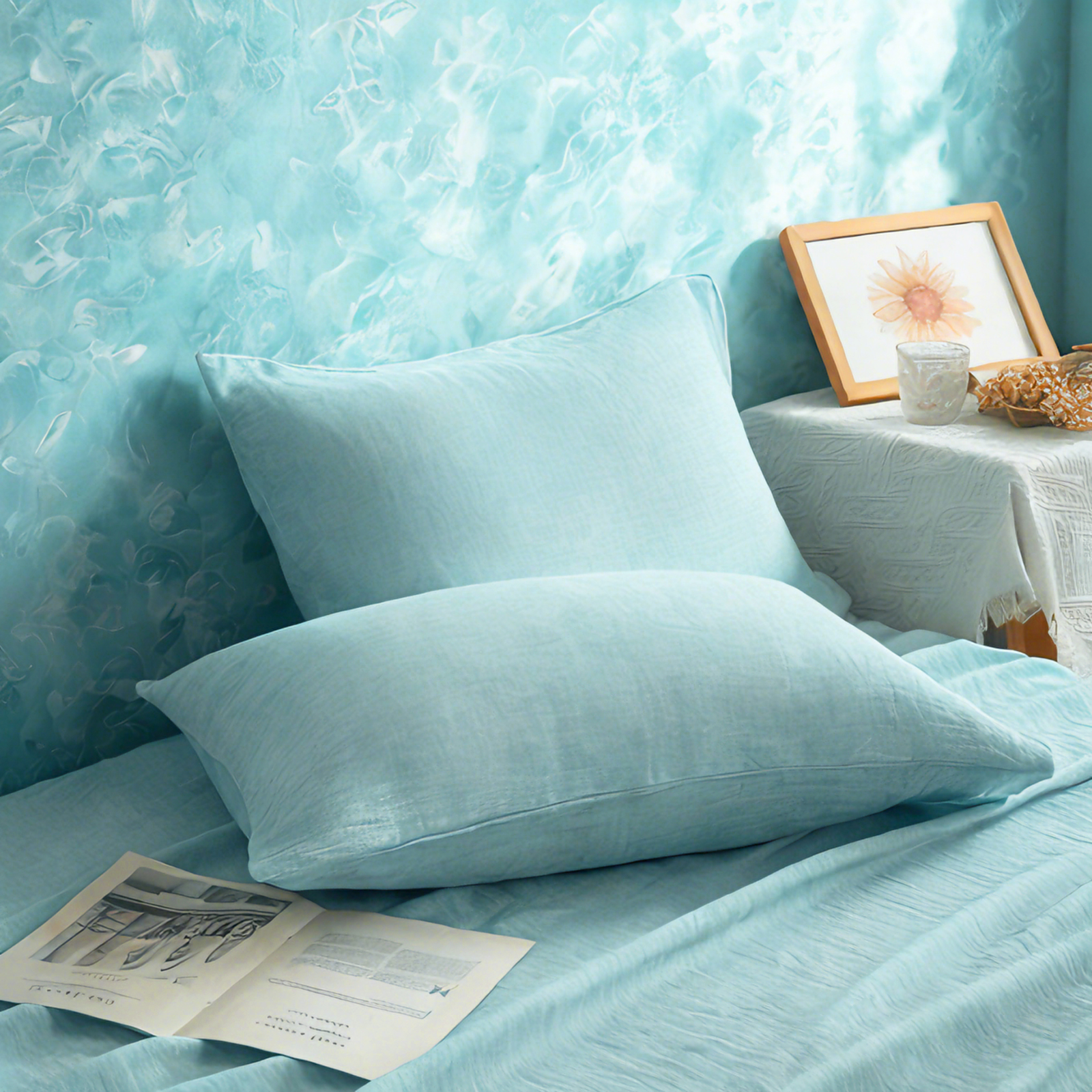 2个法式亚麻标准枕套，透气降温枕套，信封封口