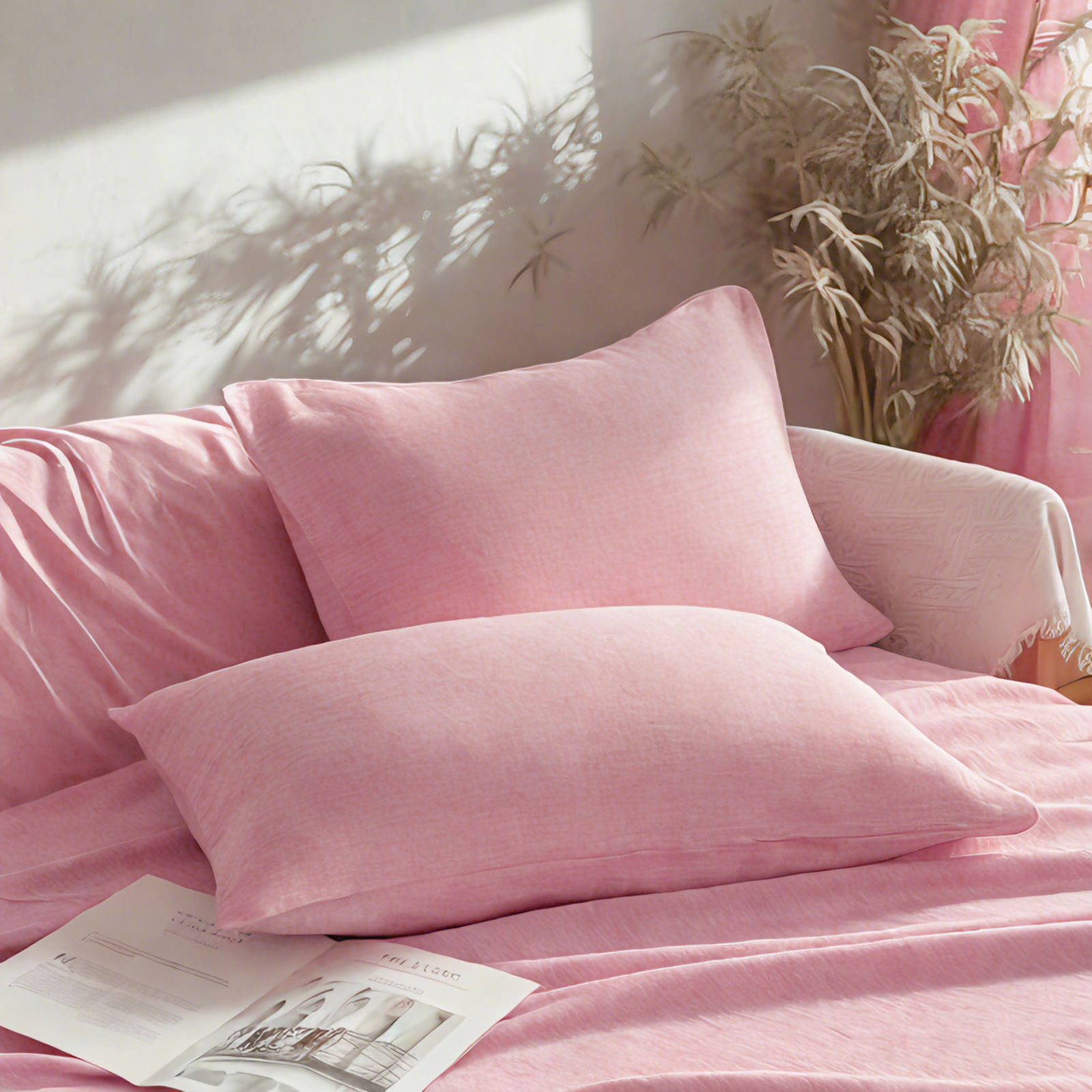 2个法式亚麻标准枕套，透气降温枕套，信封封口