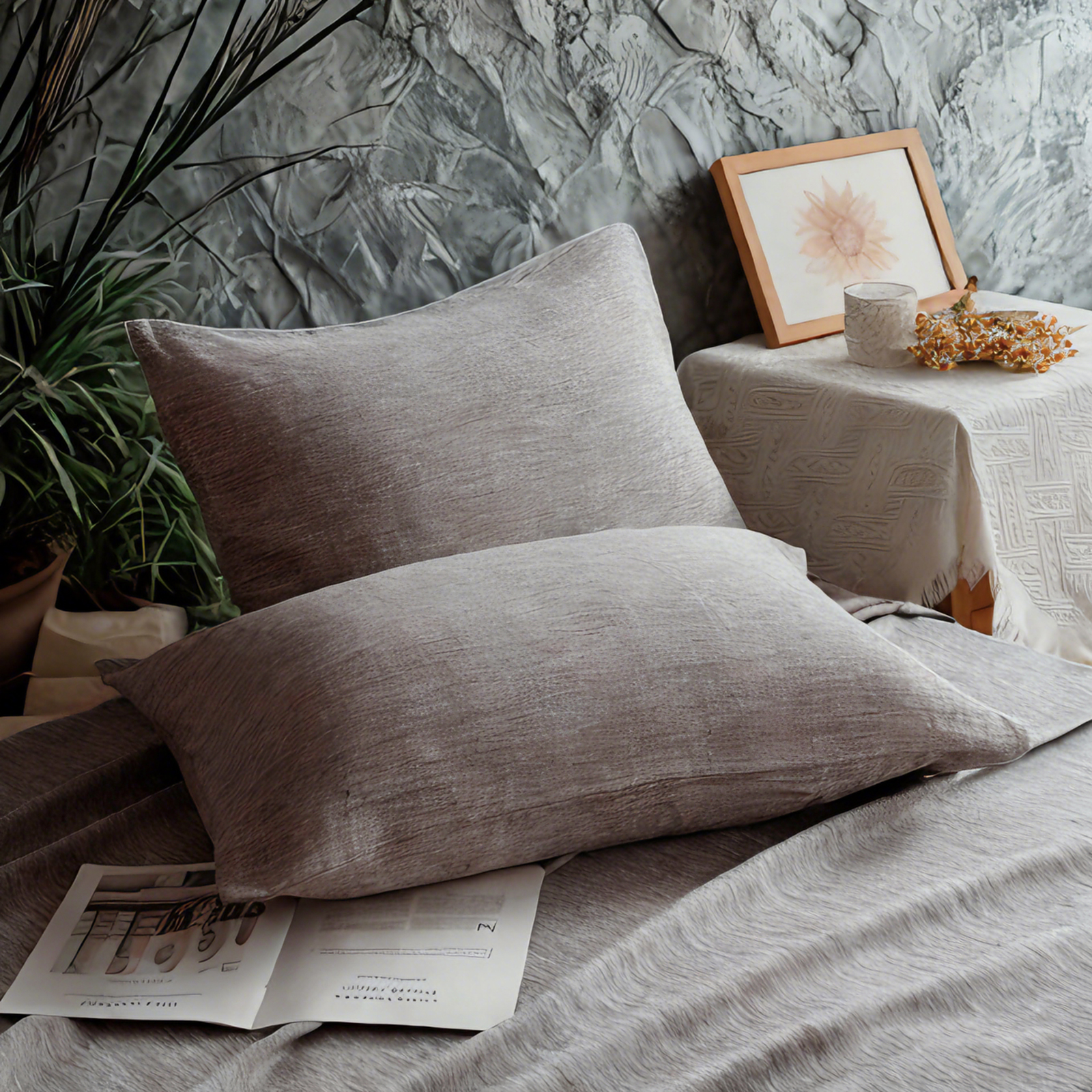 2个法式亚麻标准枕套，透气降温枕套，信封封口