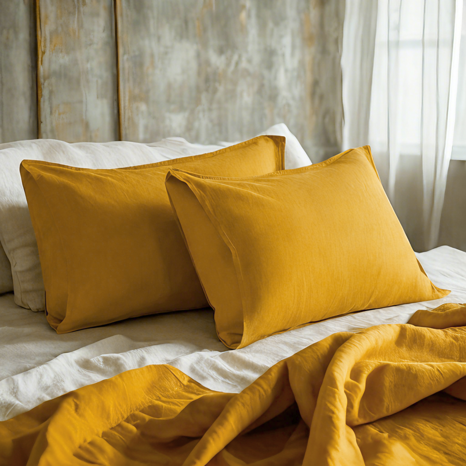 2个法式亚麻标准枕套，透气降温枕套，信封封口