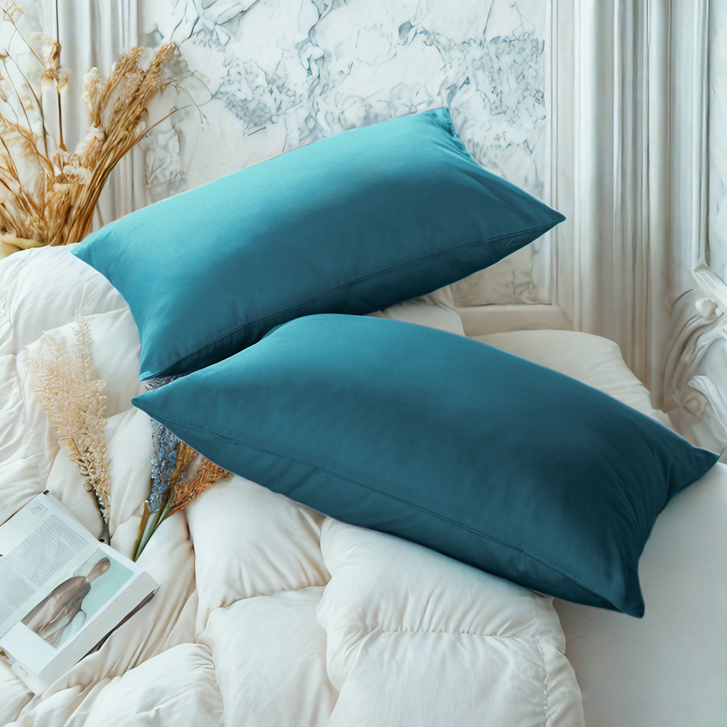 2个贡缎枕套，奢华柔软透气枕套，信封式封口