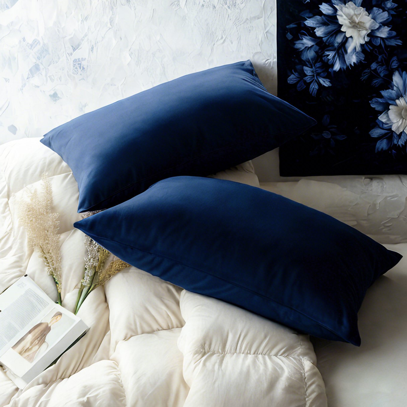 2个贡缎枕套，奢华柔软透气枕套，信封式封口