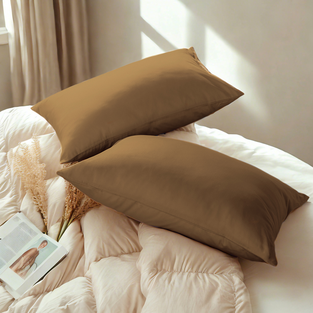 2个贡缎枕套，奢华柔软透气枕套，信封式封口