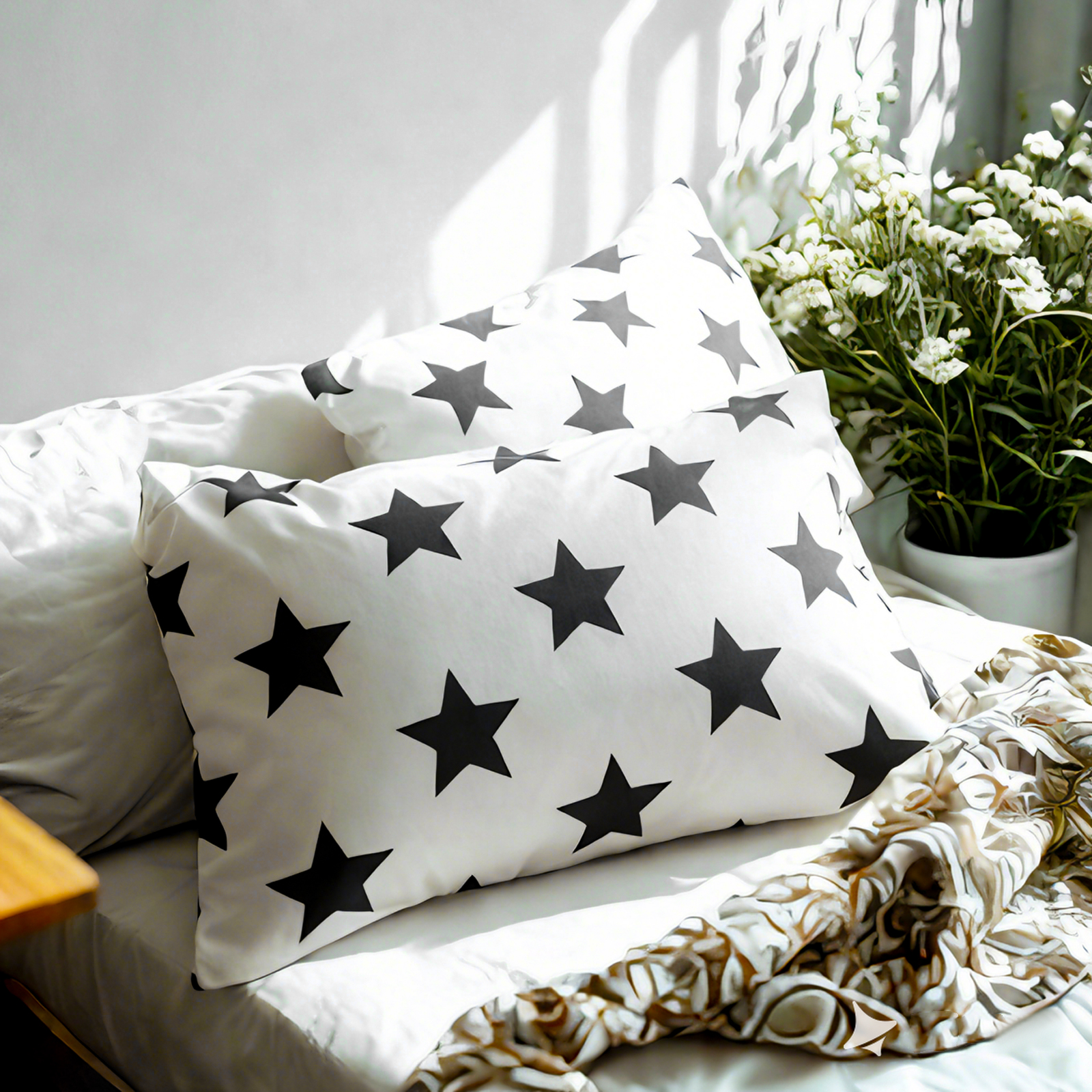 2 Soft brushed microfiber pillowcases, black and white pattern, envelope sealing