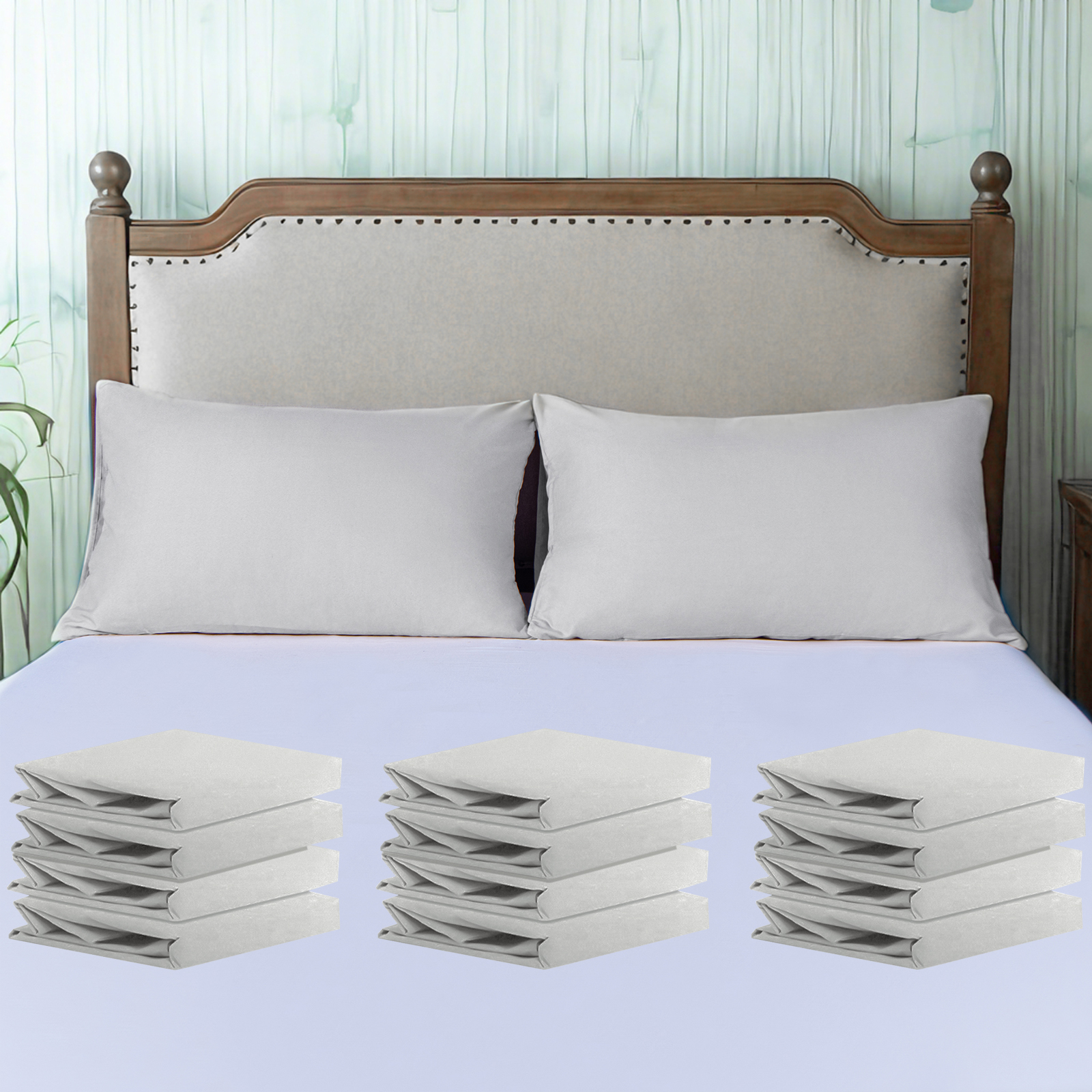 12件套超细纤维枕套，柔软、防皱、防褪色、防污枕套，信封式封口