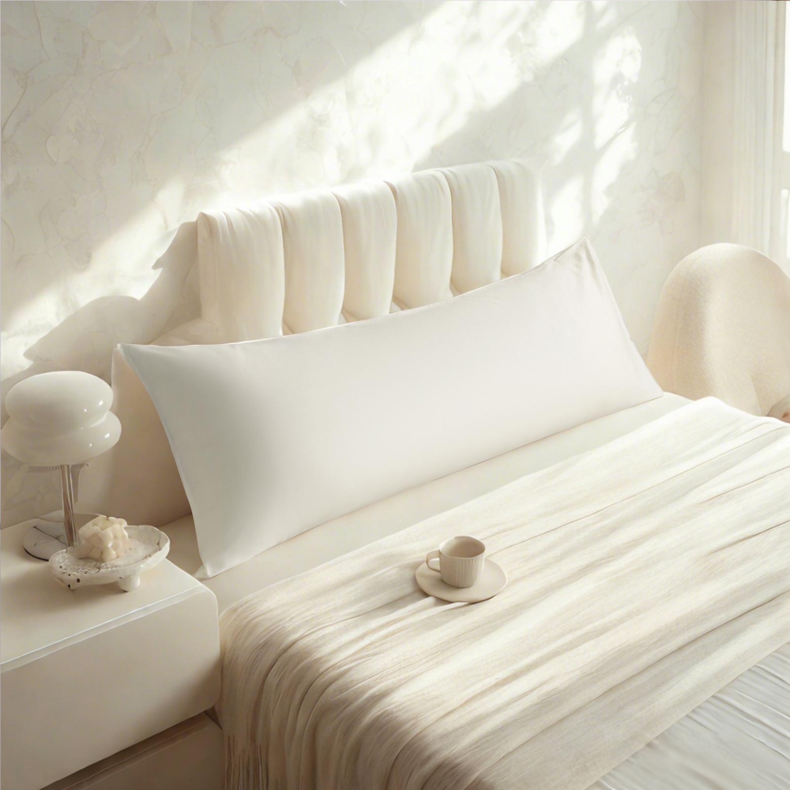 1个贡缎身体枕套，奢华柔软透气枕套，信封式封口