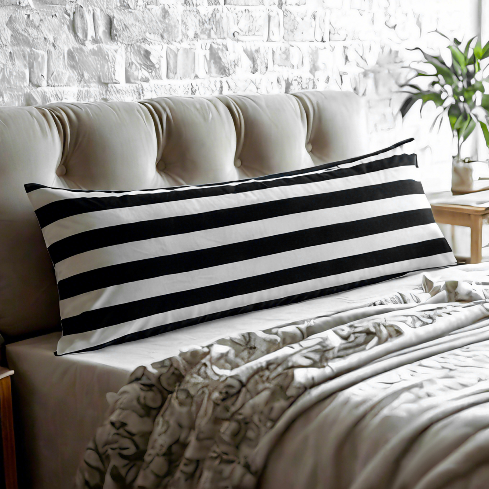 1个身体枕套，柔软拉绒超细纤维枕套，黑白图案，信封式封口