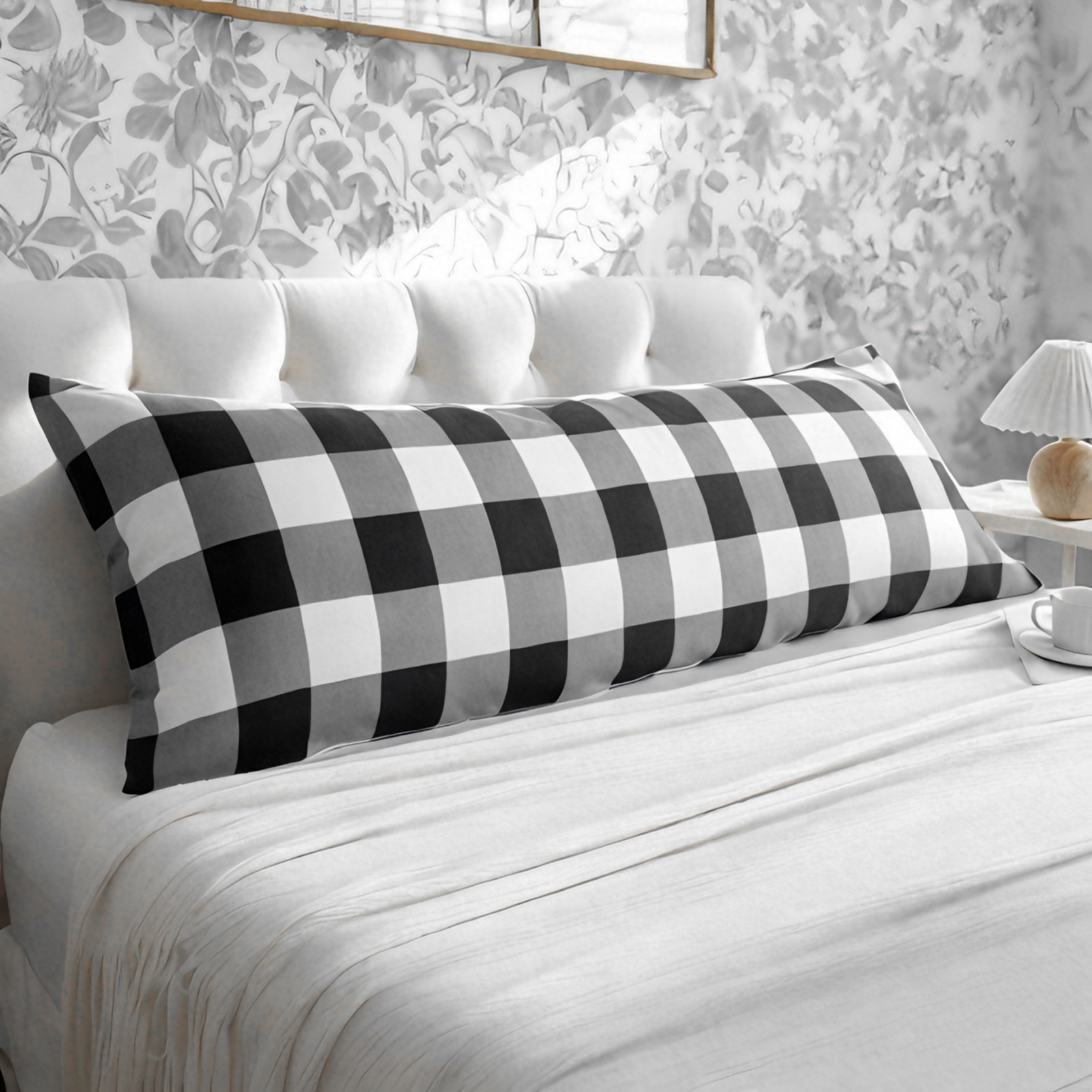 1个身体枕套，柔软拉绒超细纤维枕套，黑白图案，信封式封口