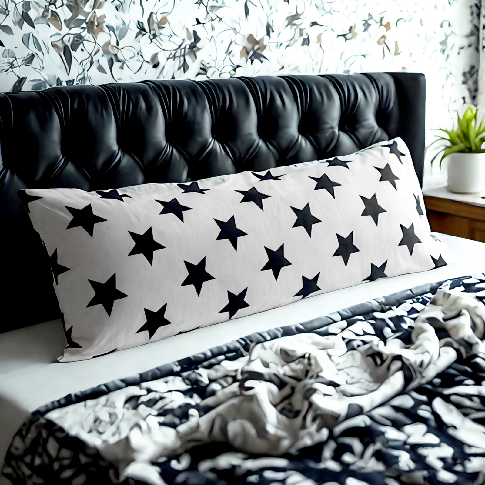 1个身体枕套，柔软拉绒超细纤维枕套，黑白图案，信封式封口