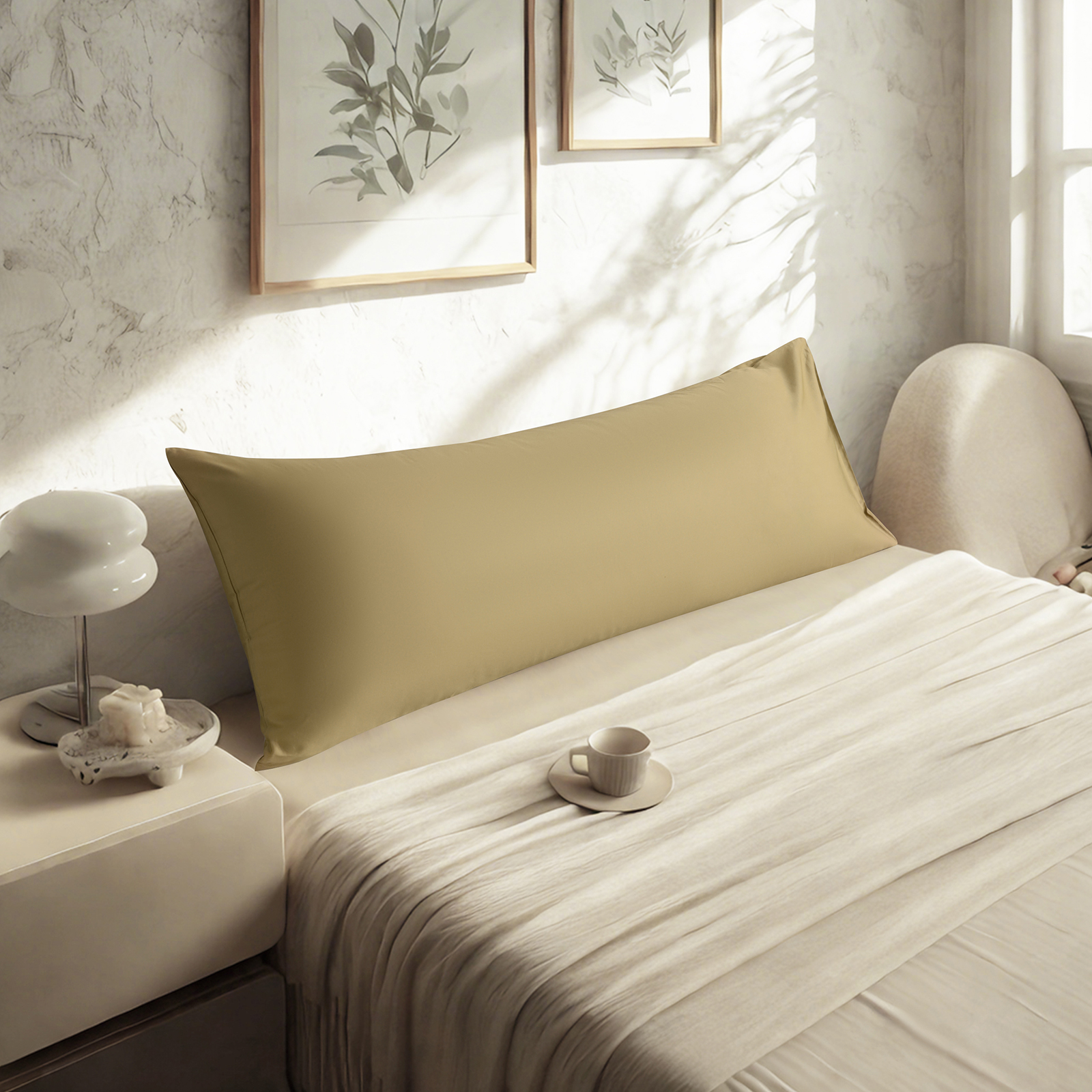 1个贡缎身体枕套，奢华柔软透气枕套，信封式封口