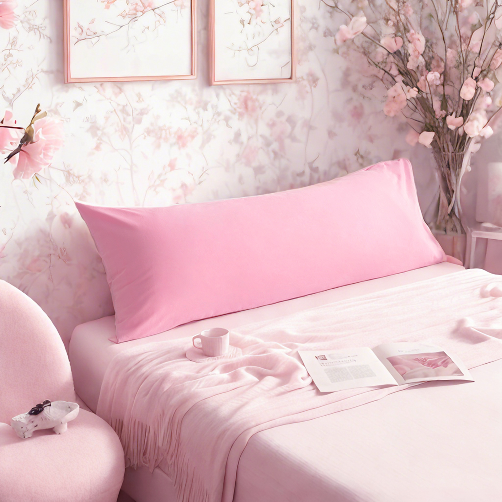 1个纯棉身体枕套，柔软透气枕套，信封式封口，20x54 英寸