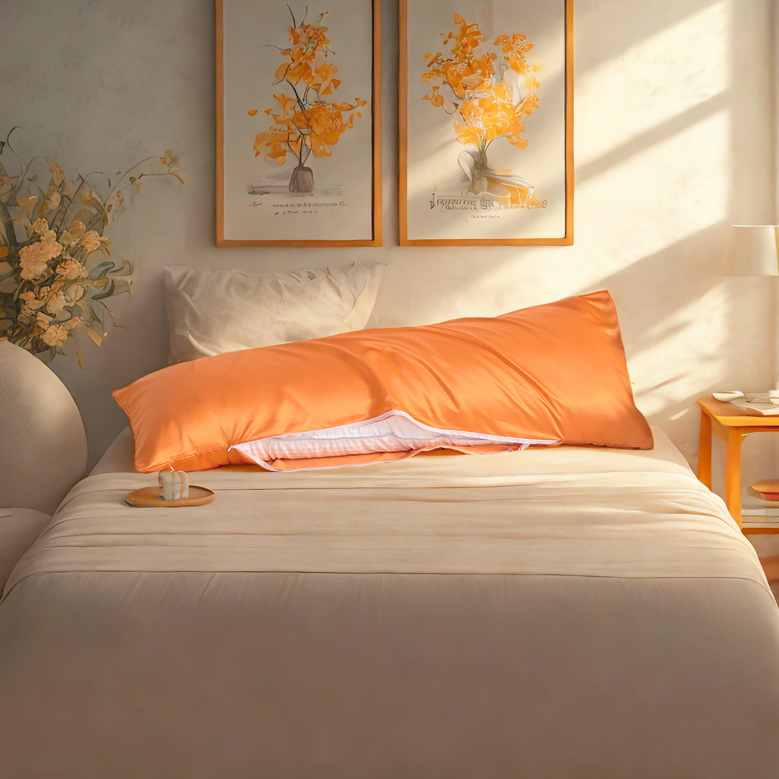 1个豪华色丁身体枕套，带隐藏式拉链的护发护肤枕套