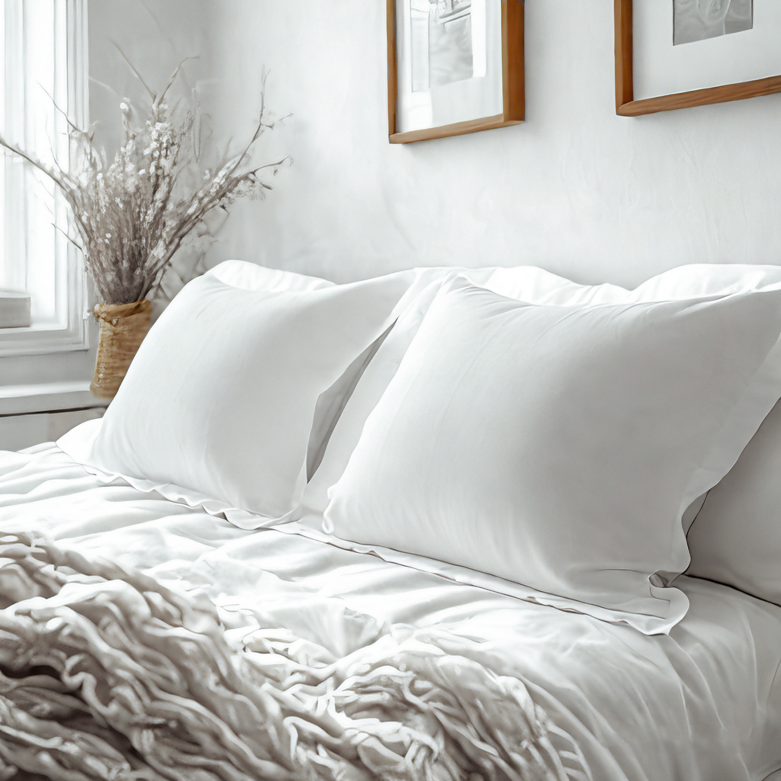 2个磨毛超细纤维标准枕套，超级柔软舒适，抗皱、抗褪色、抗污