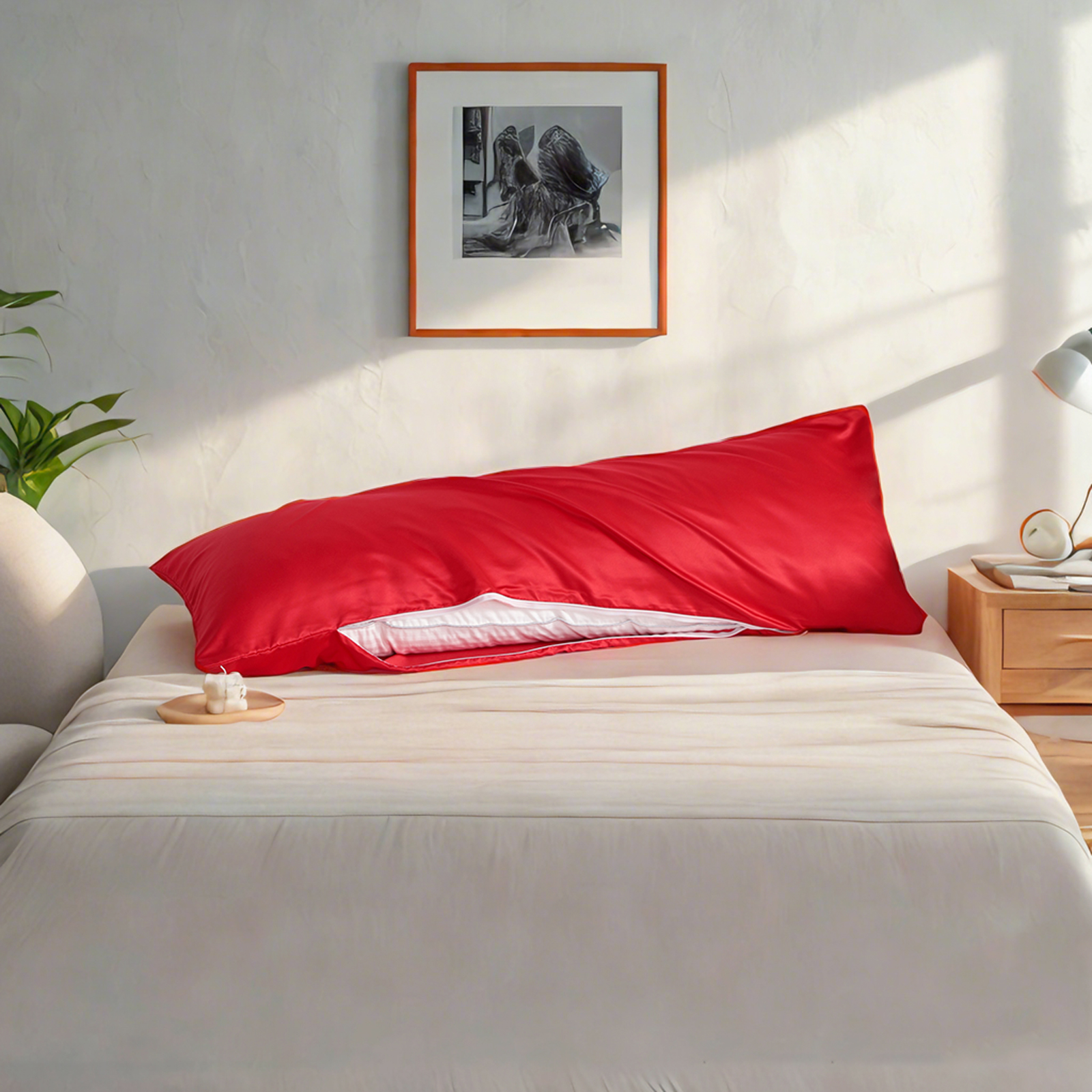 1个豪华色丁身体枕套，带隐藏式拉链的护发护肤枕套