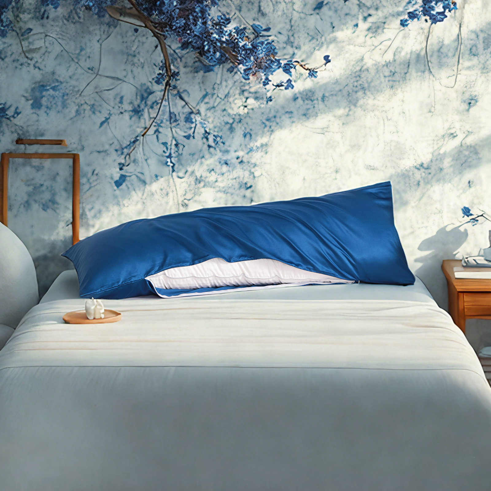 1个豪华色丁身体枕套，带隐藏式拉链的护发护肤枕套