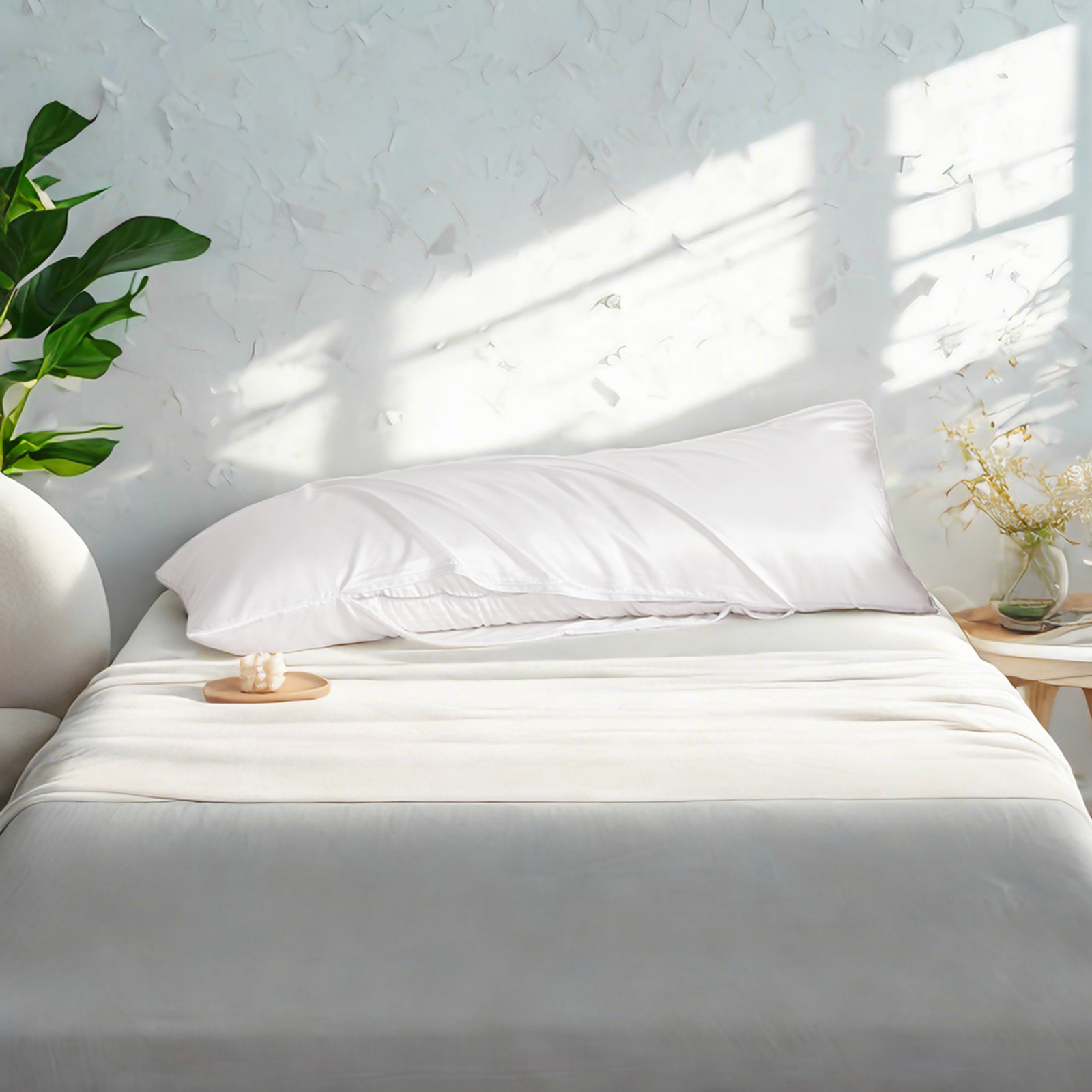 1个豪华色丁身体枕套，带隐藏式拉链的护发护肤枕套