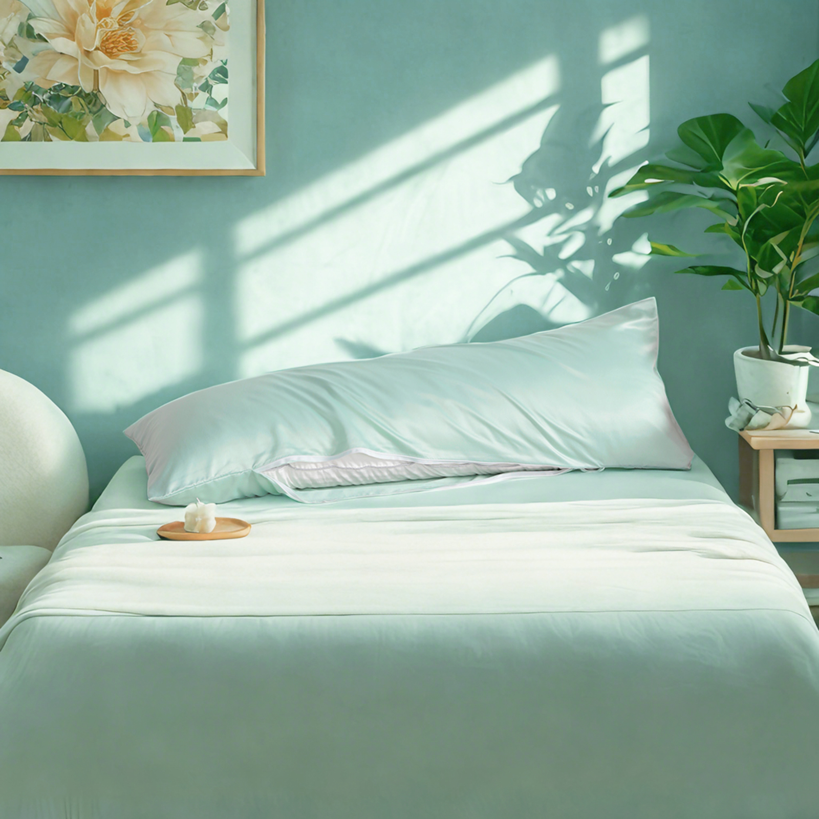 1个豪华色丁身体枕套，带隐藏式拉链的护发护肤枕套