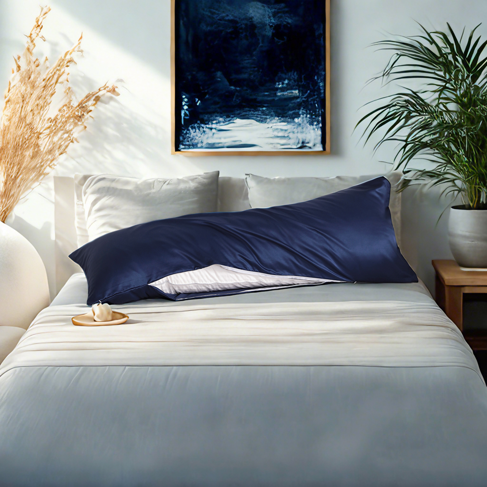 1个豪华色丁身体枕套，带隐藏式拉链的护发护肤枕套