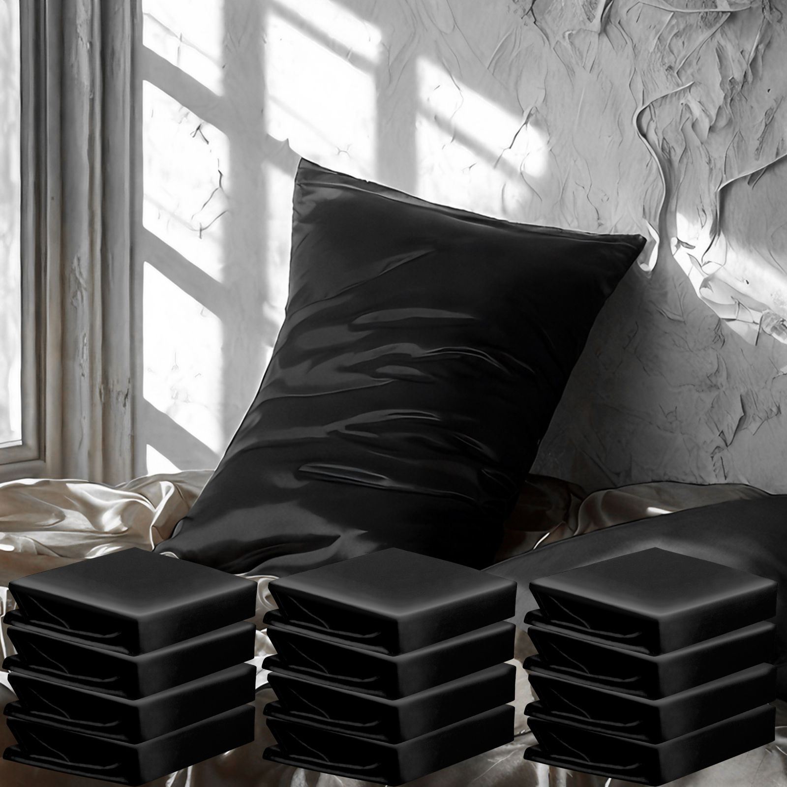 12 Pack Glossy Satin Pillowcases, Luxurious and Silky Pillow Cases with Envelope Closure for Hair and Skin