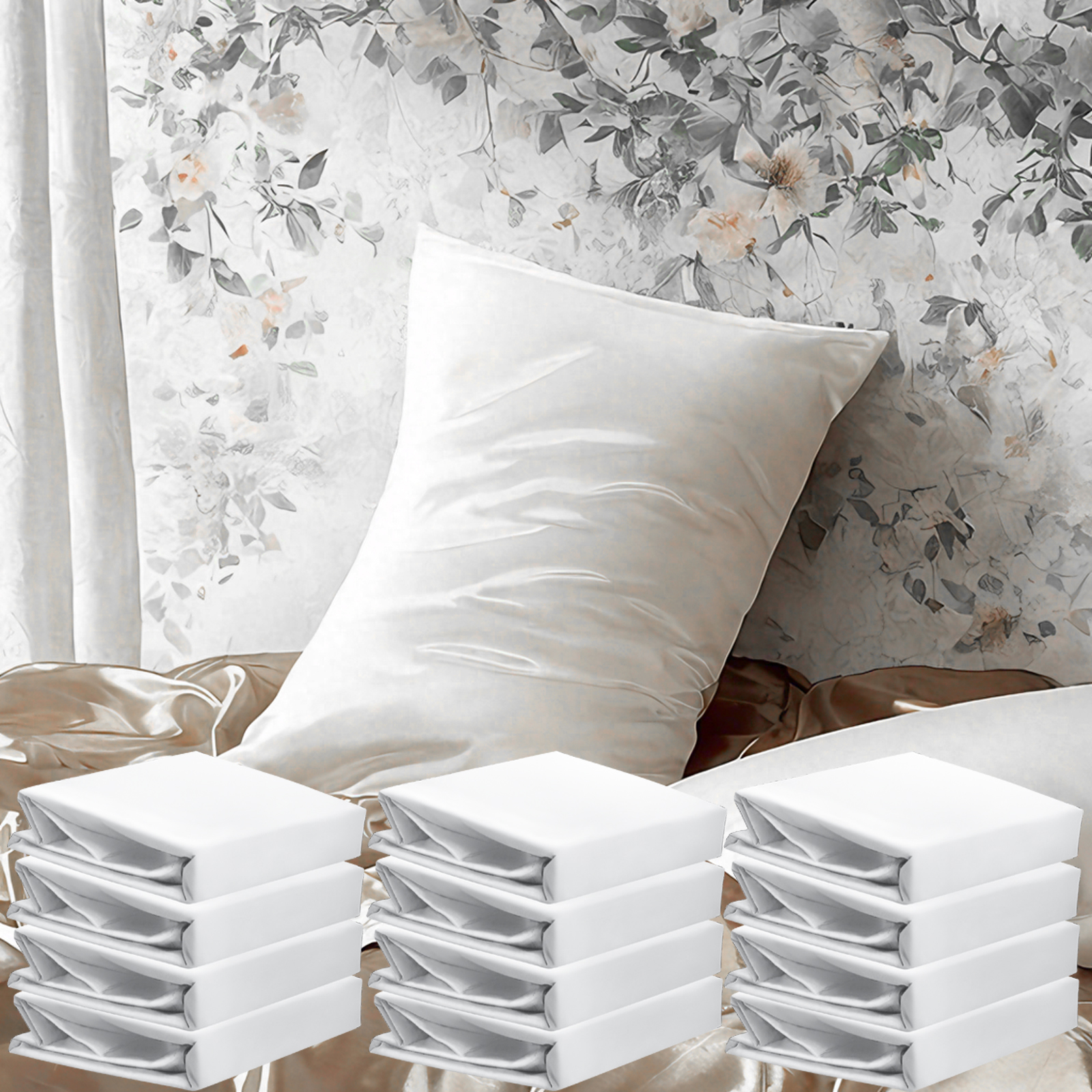 12件套有光色丁枕套，奢华丝滑枕套，信封式封口，适合头发和皮肤