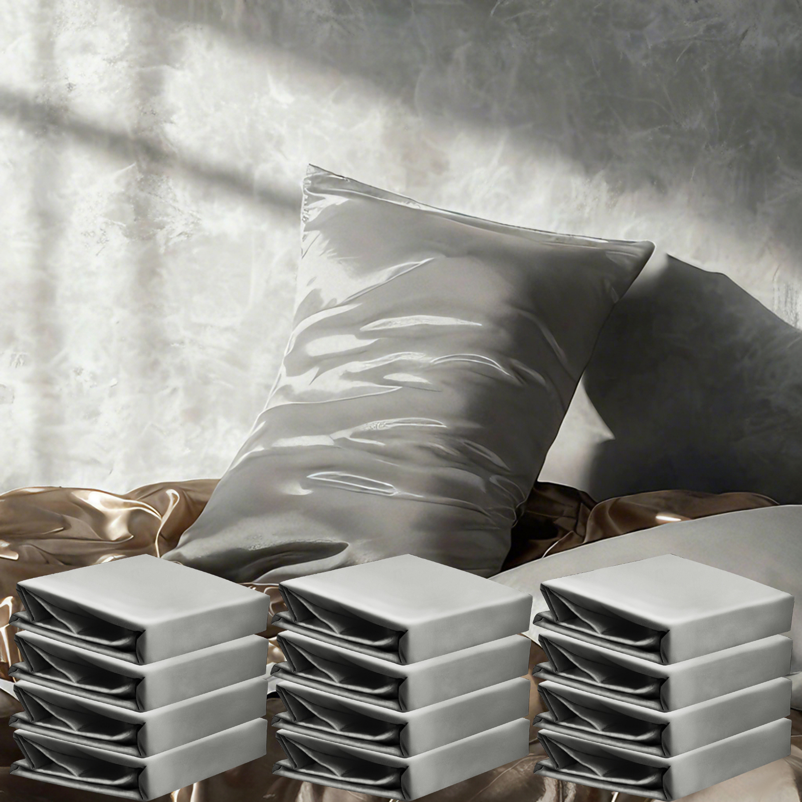 12件套有光色丁枕套，奢华丝滑枕套，信封式封口，适合头发和皮肤