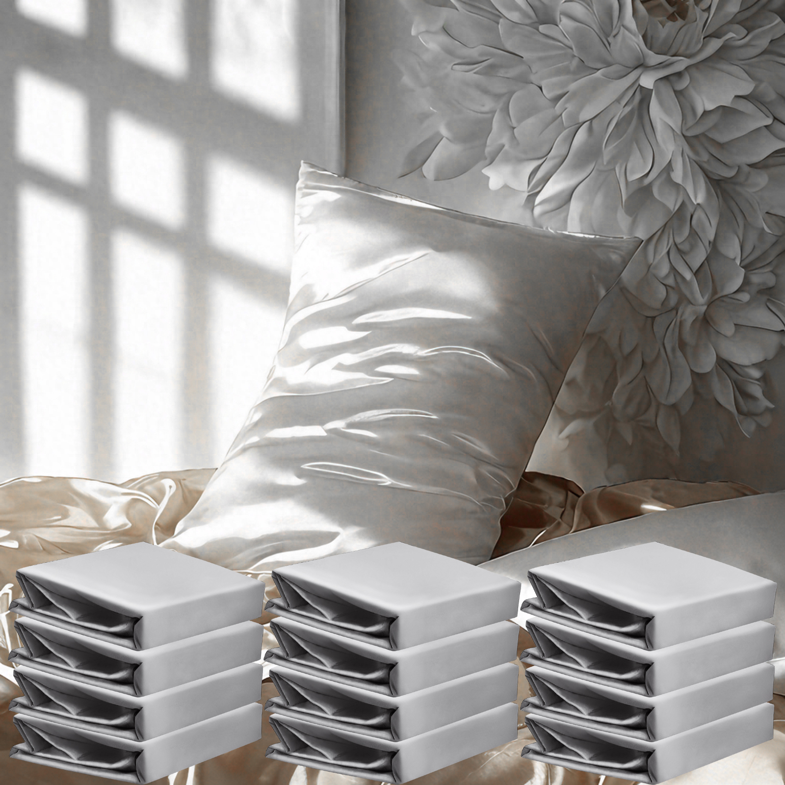 12件套有光色丁枕套，奢华丝滑枕套，信封式封口，适合头发和皮肤