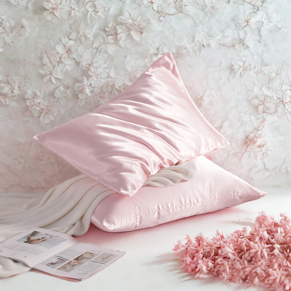 Two Glossy Satin Pillowcases, Luxurious and Silky Pillow Cases with Envelope Closure for Hair and Skin