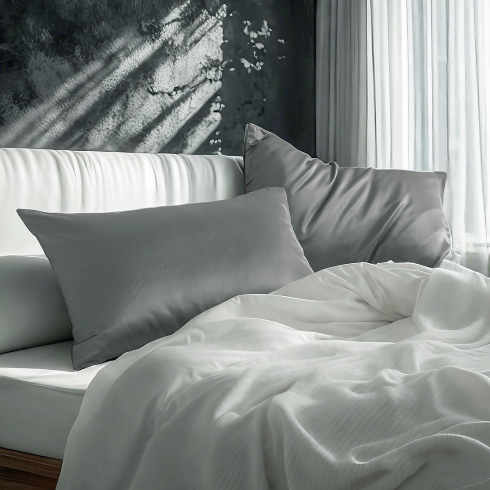 2个豪华色丁枕套，带隐藏式拉链的护发护肤枕套