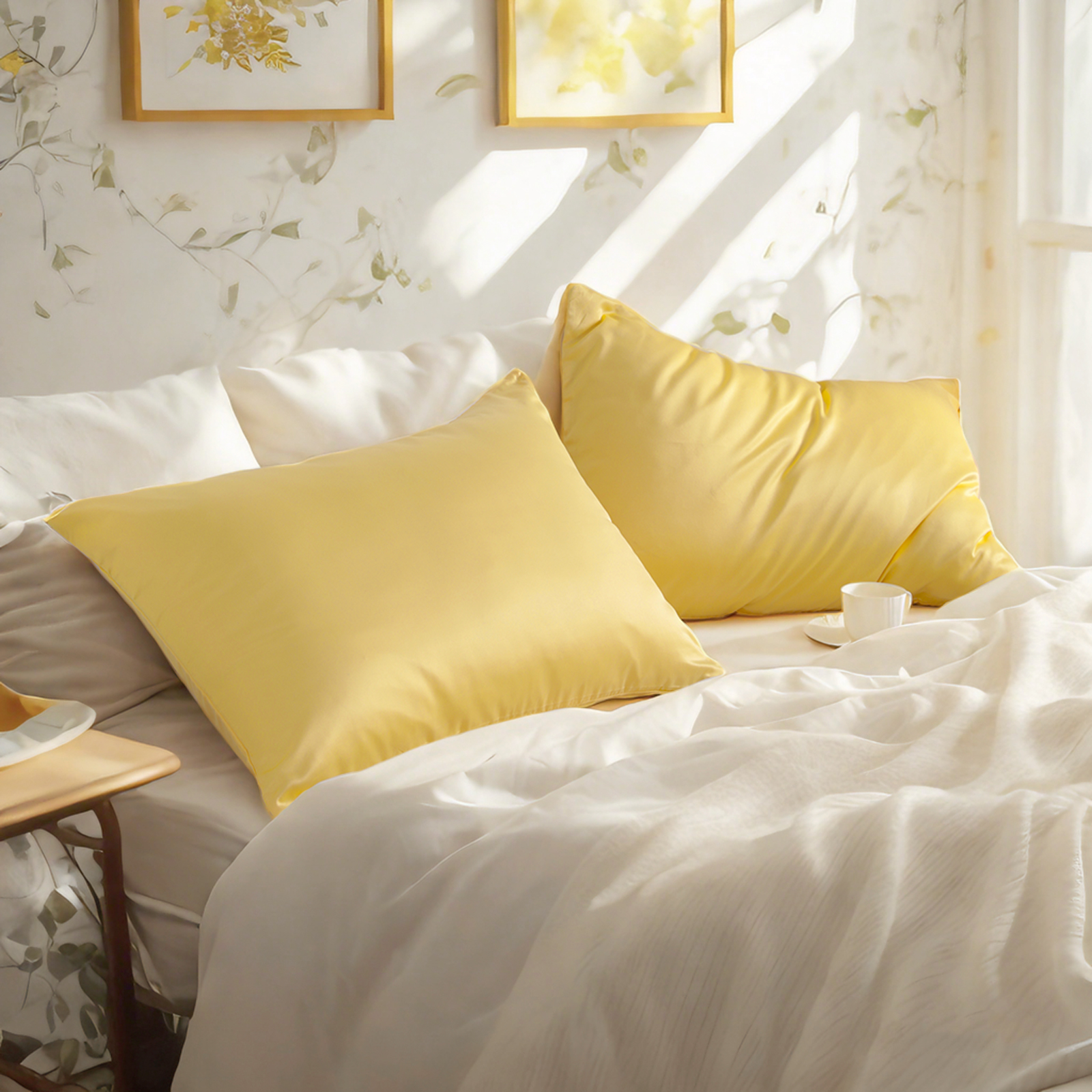 2个豪华色丁枕套，带隐藏式拉链的护发护肤枕套