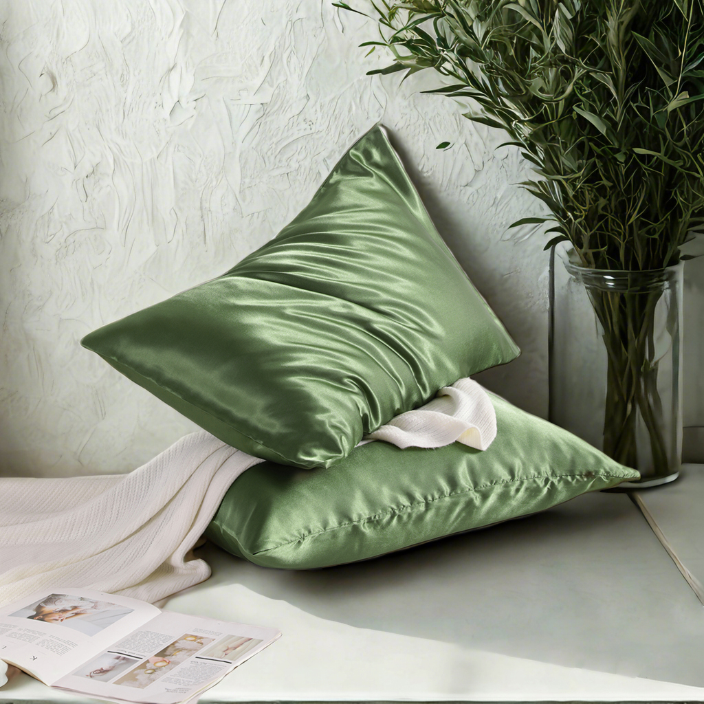 Two Glossy Satin Pillowcases, Luxurious and Silky Pillow Cases with Envelope Closure for Hair and Skin