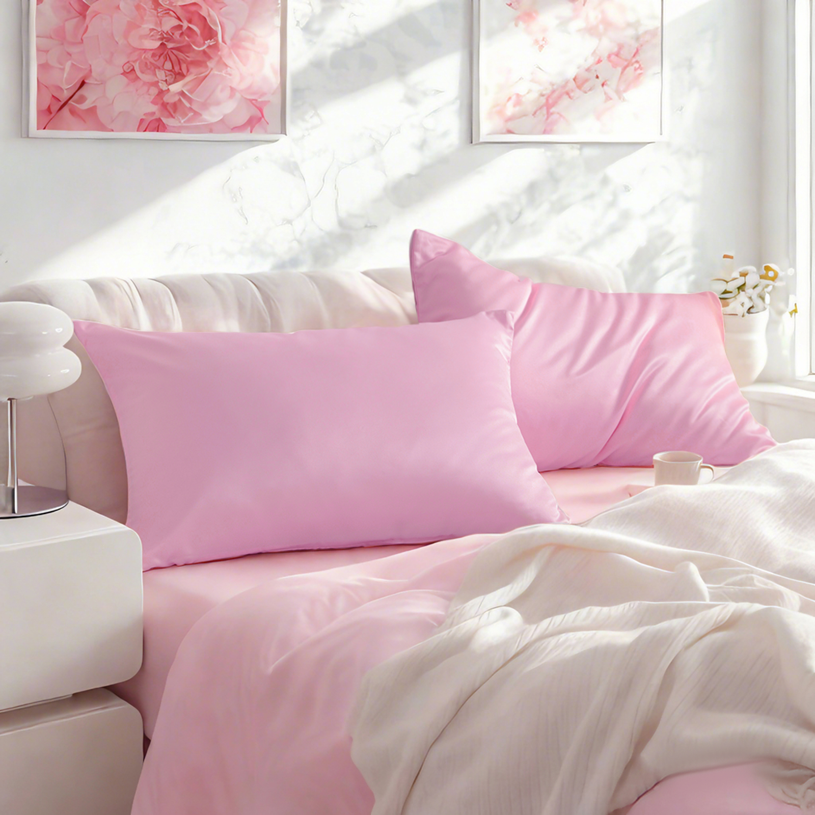 2个豪华色丁枕套，带隐藏式拉链的护发护肤枕套