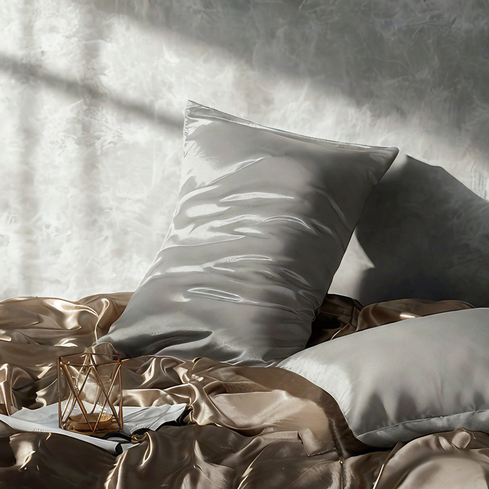 2个有光色丁枕套，奢华丝滑枕套，信封式封口，适合头发和皮肤