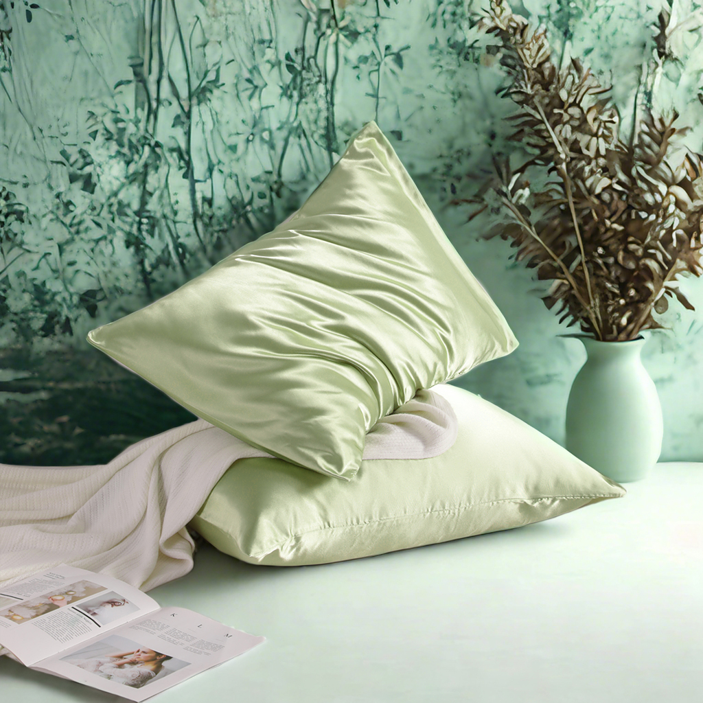Two Glossy Satin Pillowcases, Luxurious and Silky Pillow Cases with Envelope Closure for Hair and Skin