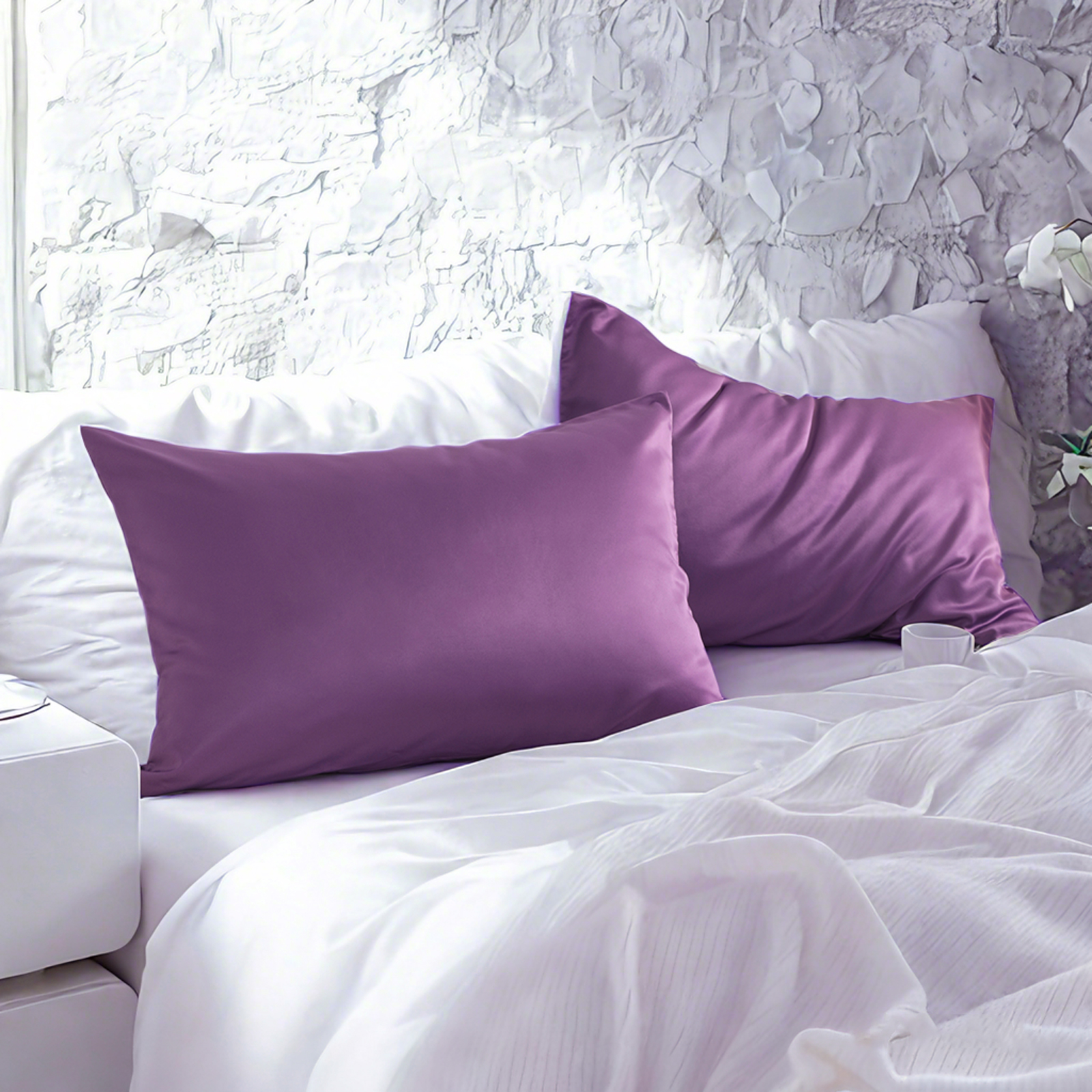 2个豪华色丁枕套，带隐藏式拉链的护发护肤枕套