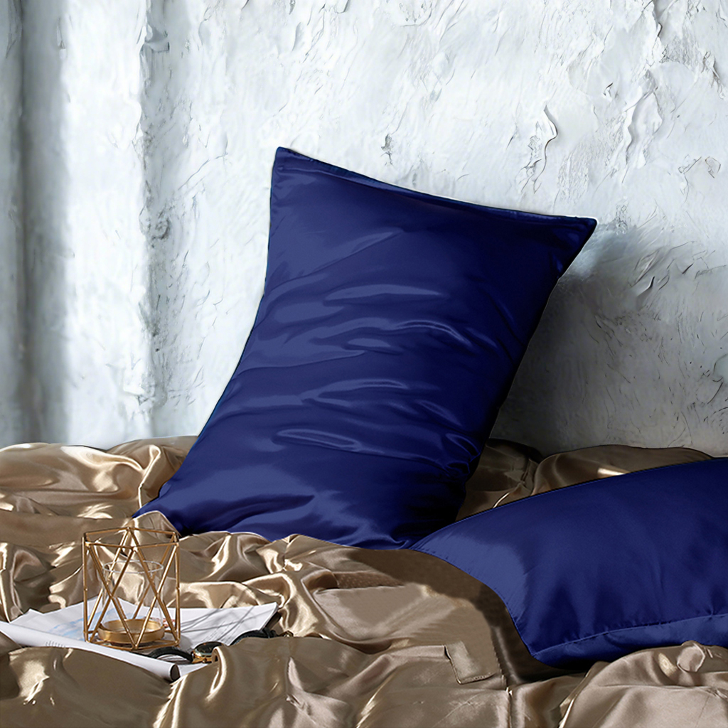 Two Glossy Satin Pillowcases, Luxurious and Silky Pillow Cases with Envelope Closure for Hair and Skin